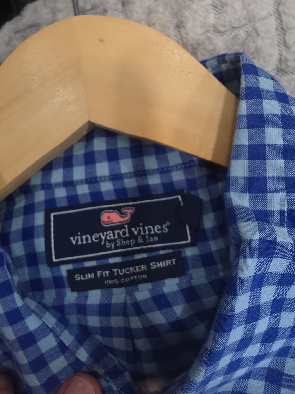 Vineyard Vines Men Slim Fit Tucker Shirt Blue Gingham Check Whale Logo M - Picture 6 of 10